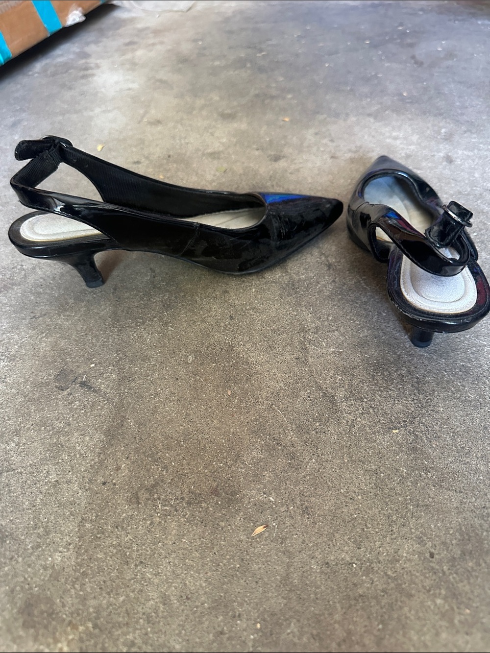 easy street Black Patent Slingback Kitten Heels
